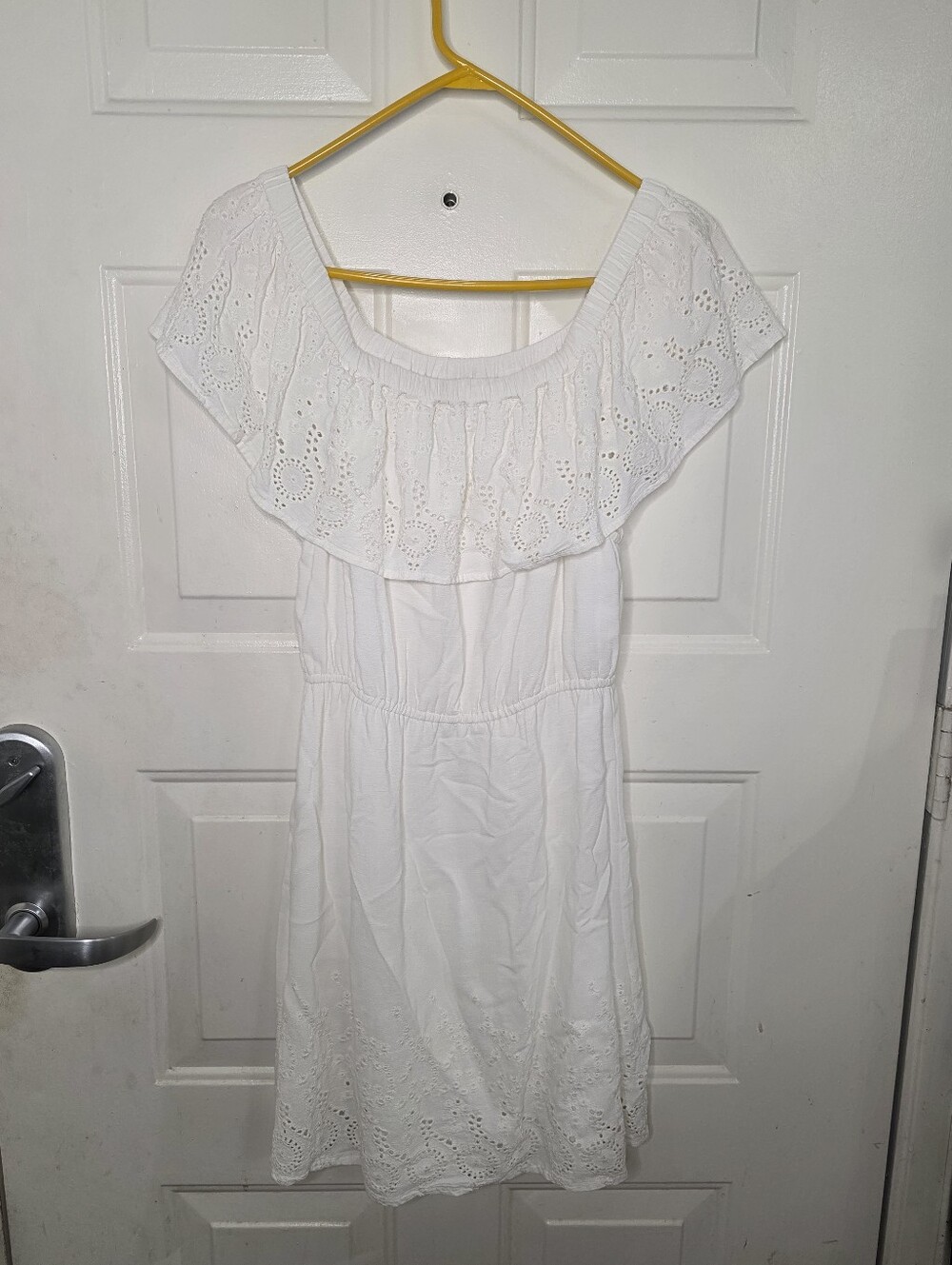 Lucky Brand White Eyelet Off‎ -Shoulder Summer Dress Size Medium